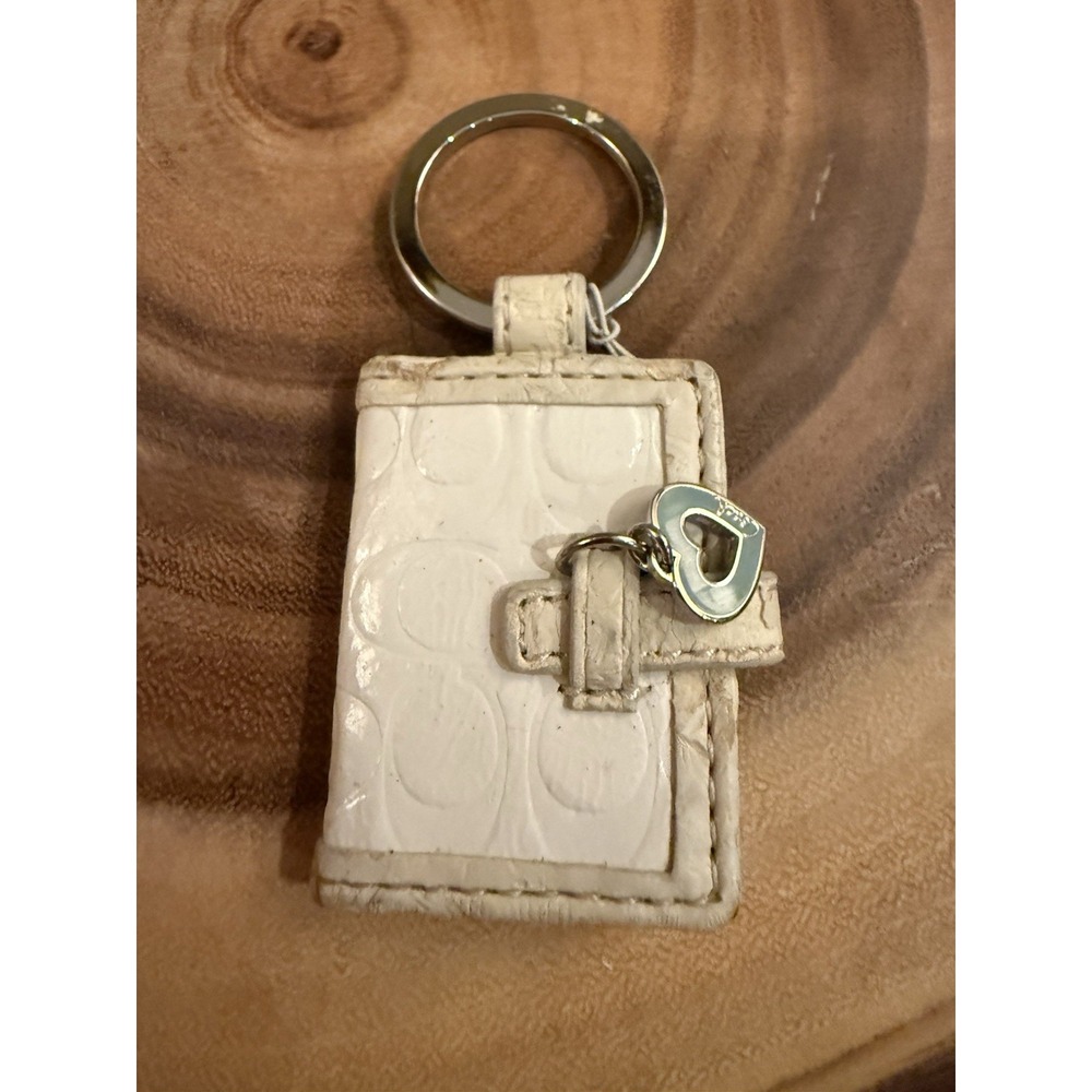 Vintage Y2K Coach Patent Leather Mini Photo Frame Keychain Bag Charm Ivory NWT